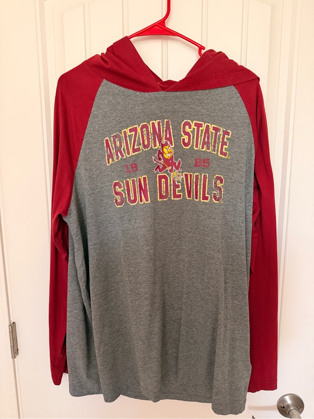 Arizona State Sun Devils Raglan Hooded Long Sleeve Tee - Grey & Maroon
